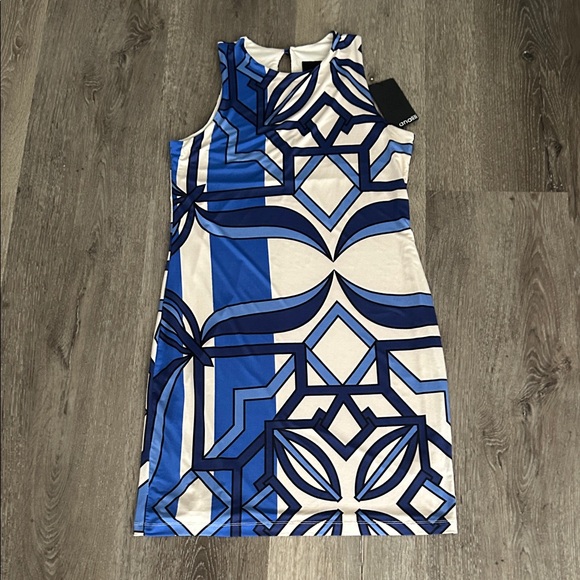 Analili Blue and White Geometric Mini Dress - Picture 1 of 7